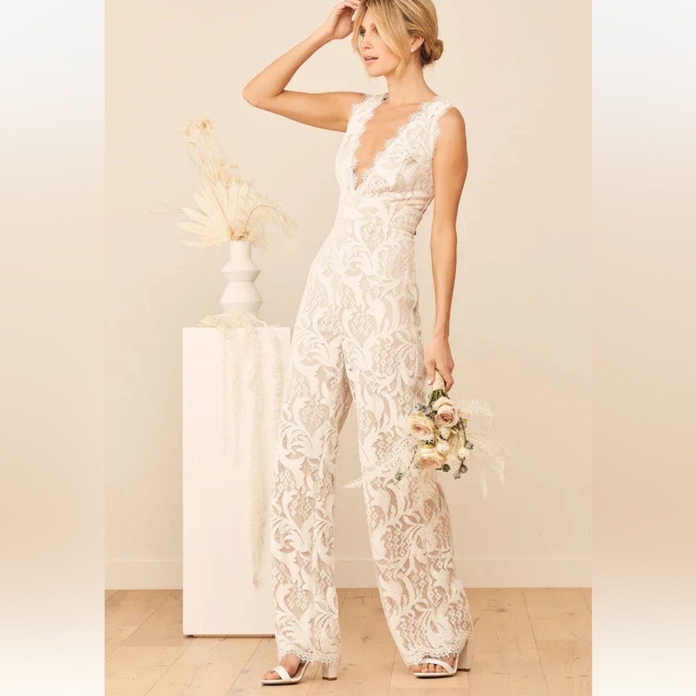 NWT Lulus Enamored With You White Lace Wide-Leg Jumpsuit, Womens Size XS